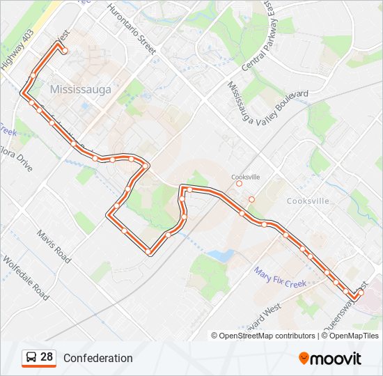 Plan de la ligne 28 de bus