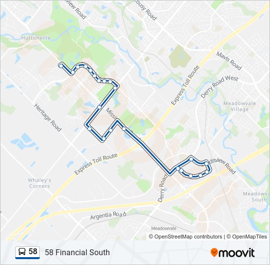 Plan de la ligne 58 de bus