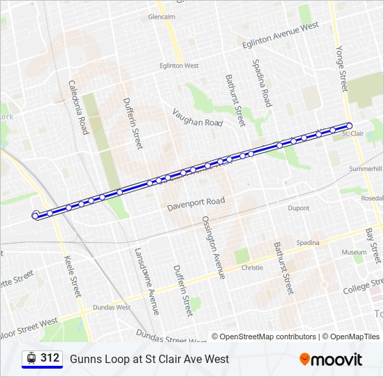 Plan de la ligne 312 de Streetcar