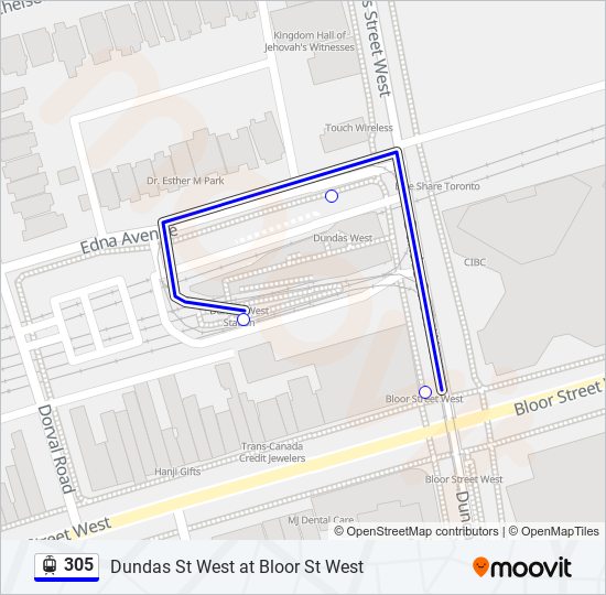 Plan de la ligne 305 de Streetcar