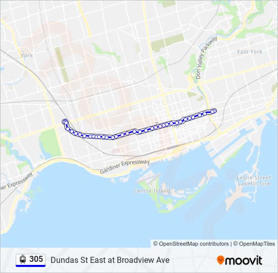 Plan de la ligne 305 de Streetcar