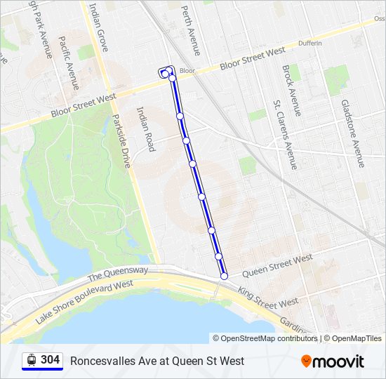 Plan de la ligne 304 de Streetcar