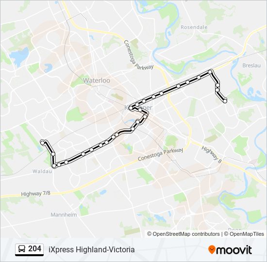 Plan de la ligne 204 de bus