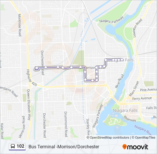 Plan de la ligne 102 de bus