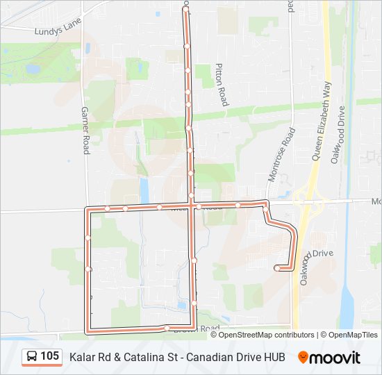 105 bus Line Map