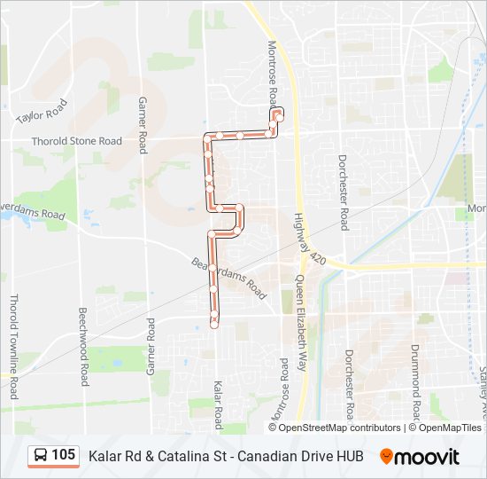 Plan de la ligne 105 de bus