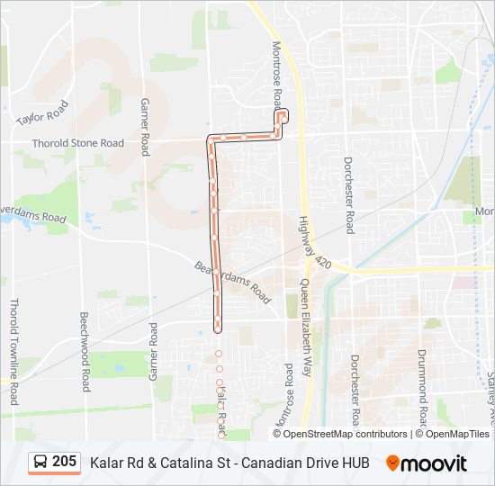 Plan de la ligne 205 de bus