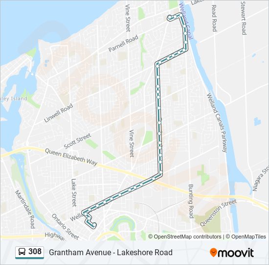 Plan de la ligne 308 de bus