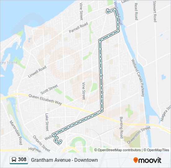 Plan de la ligne 308 de bus