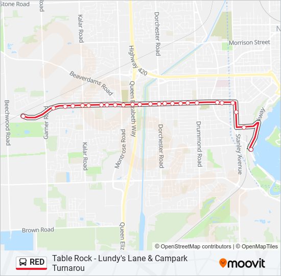 Plan de la ligne RED de bus