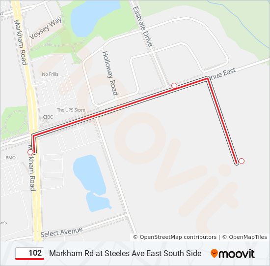 102 Route: Schedules, Stops & Maps - Markham Rd at Steeles Ave East South  Side (Updated)