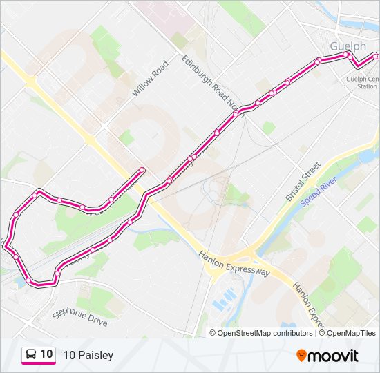 Plan de la ligne 10 de bus