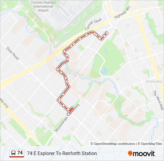 Plan de la ligne 74 de bus