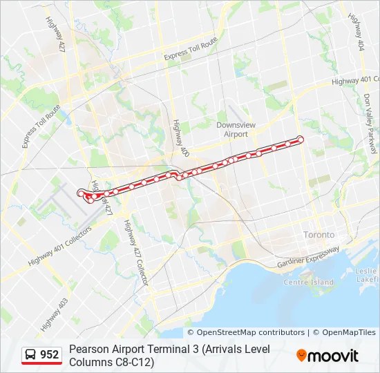 C8 Bus Route Map 952 Route: Schedules, Stops & Maps - Pearson Airport Terminal 3 (Arrivals  Level Columns C8-C12) (Updated)