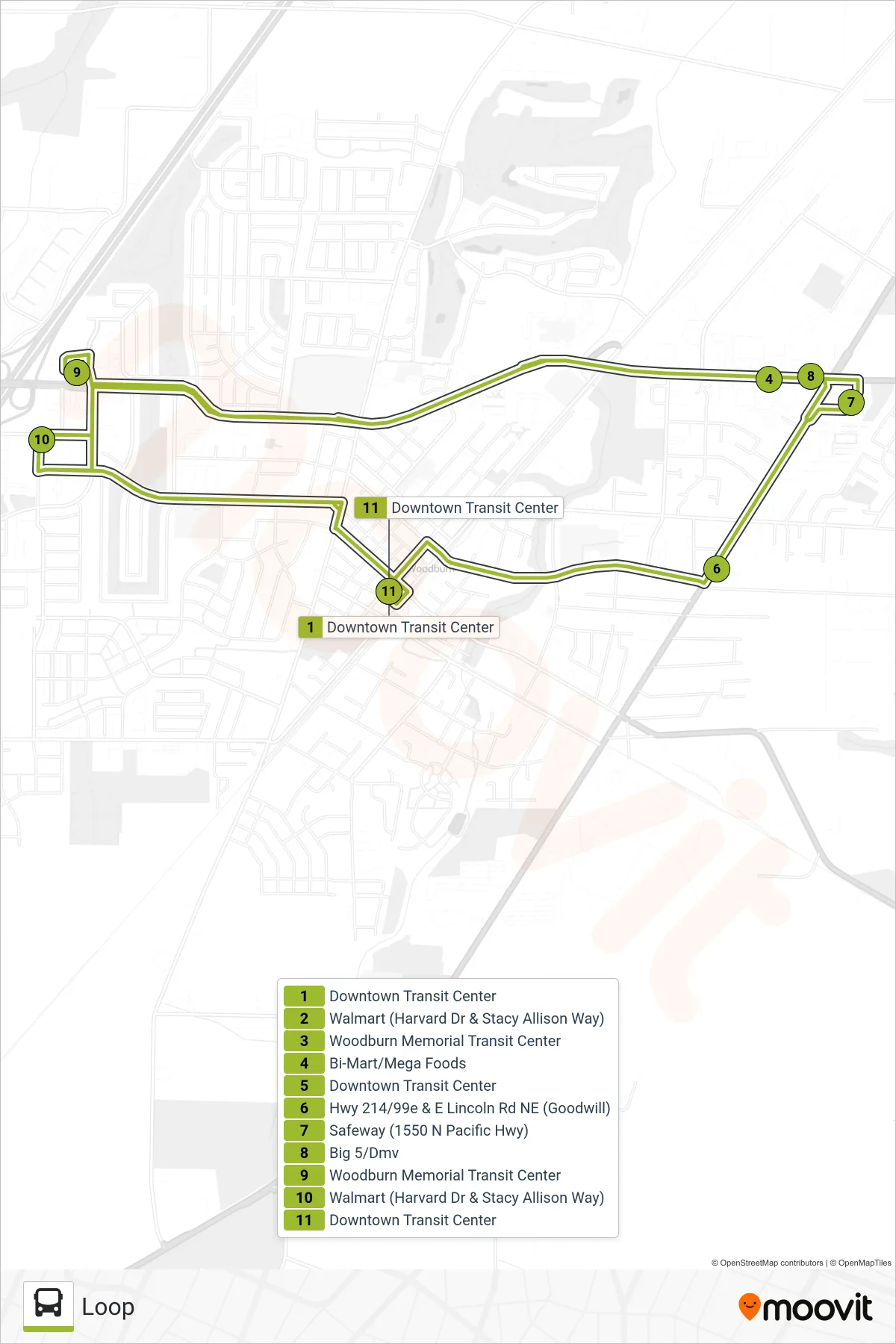EXPRESS LOOP bus Line (Loop) route and stops on a map