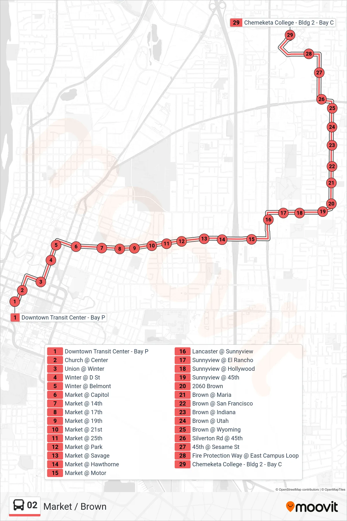 02 bus Line (Chemeketa Cc) route and stops on a map