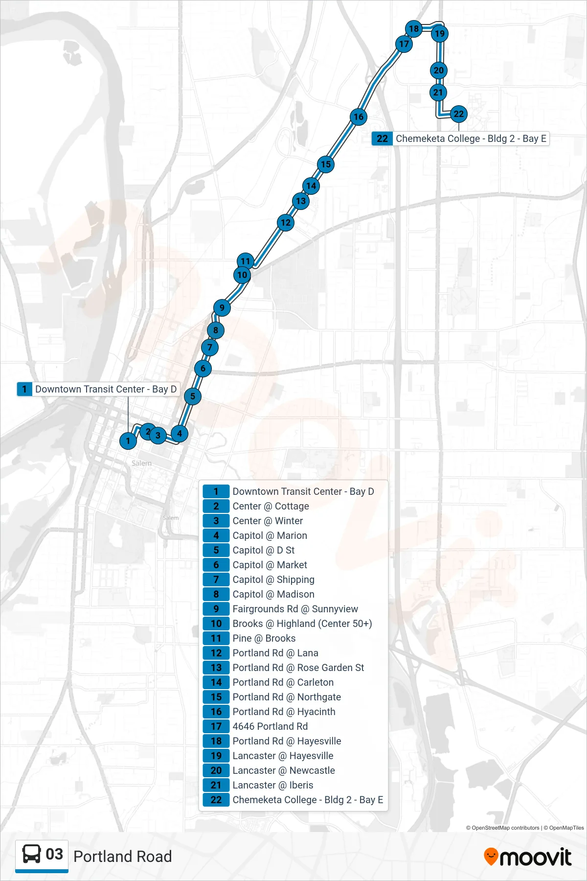 03 bus Line (Chemeketa Cc) route and stops on a map
