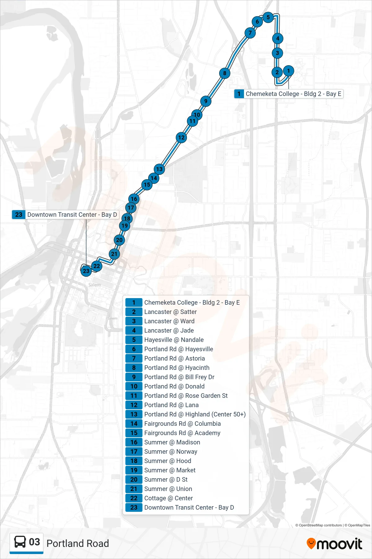 03 bus Line (Downtown TC) route and stops on a map