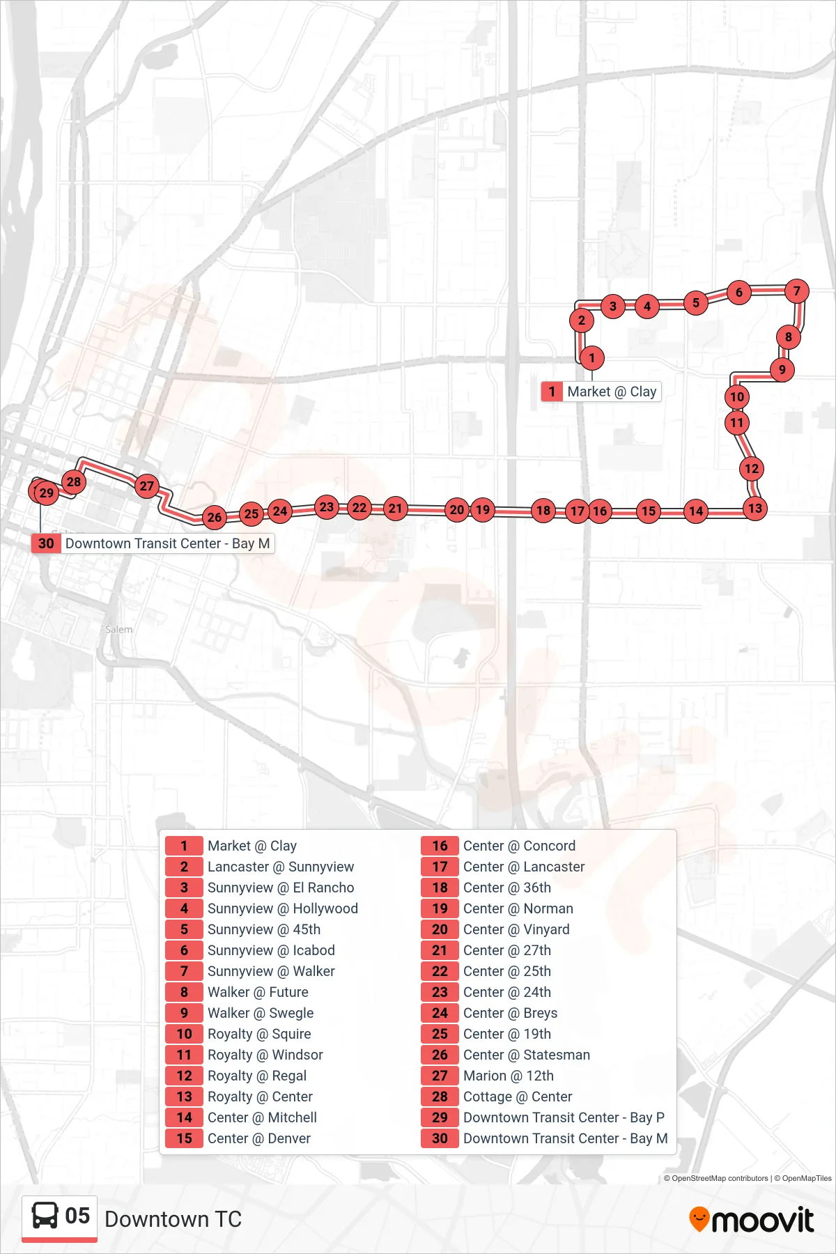 05 bus Line (Downtown TC) route and stops on a map