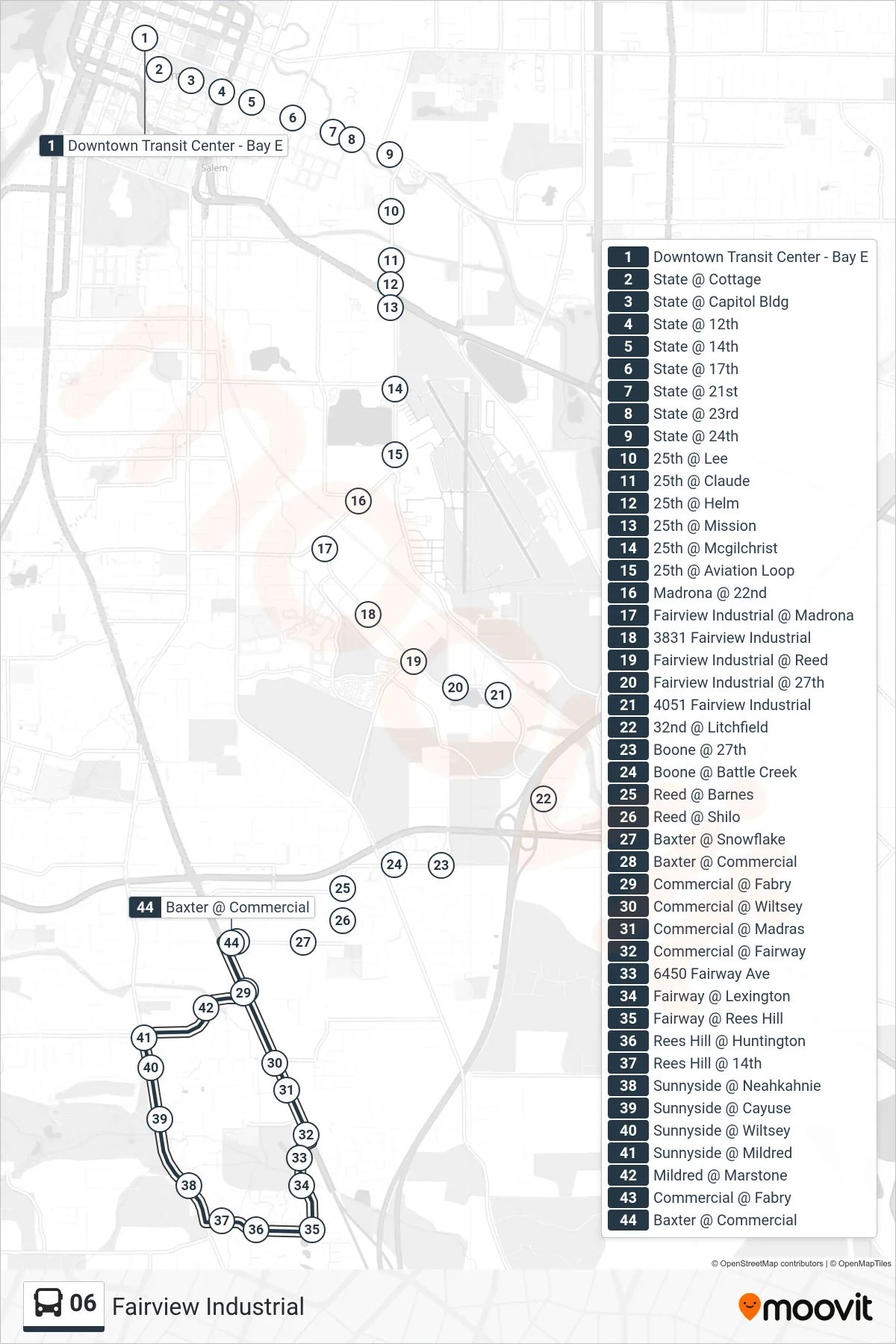 06 bus Line (South Salem) route and stops on a map