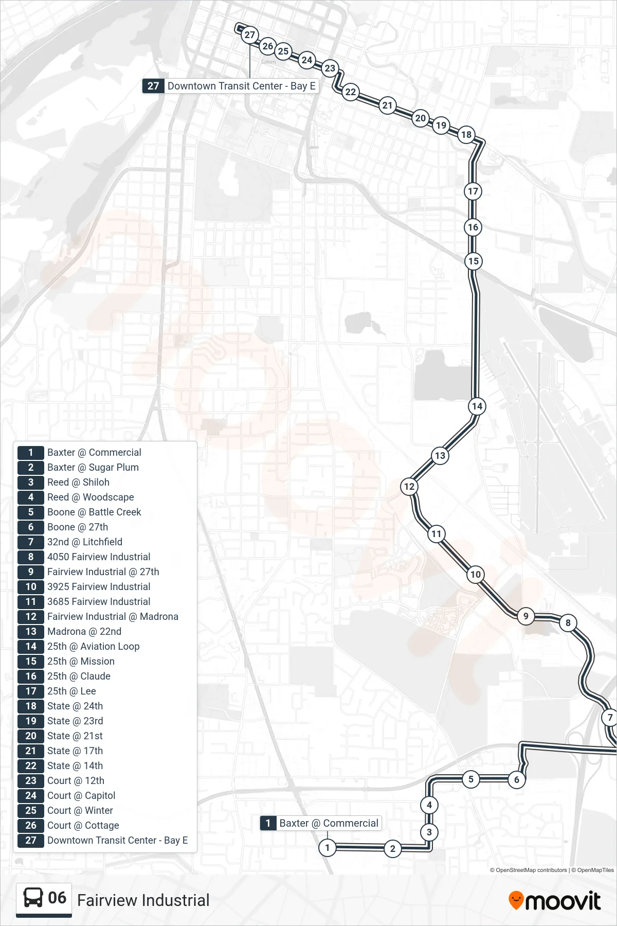 06 bus Line (Downtown TC) route and stops on a map