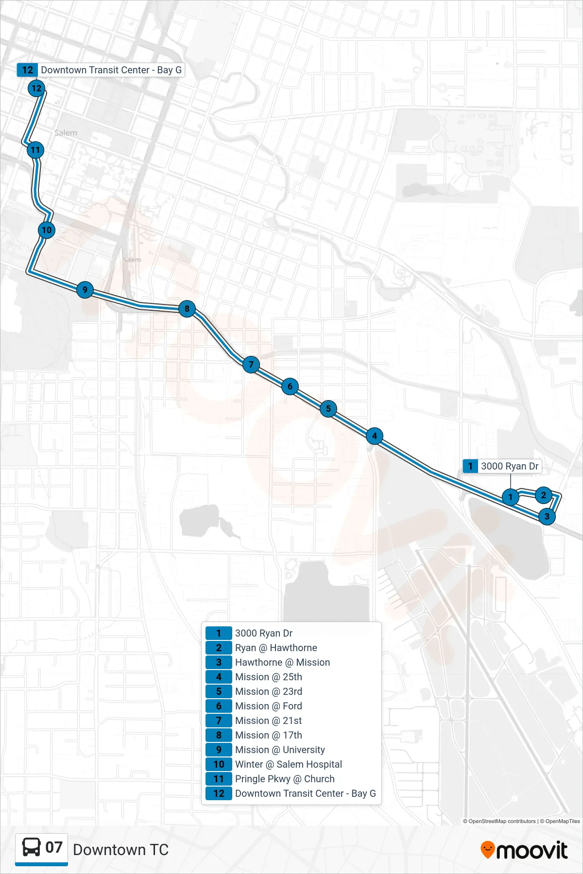 07 bus Line (Downtown TC) route and stops on a map