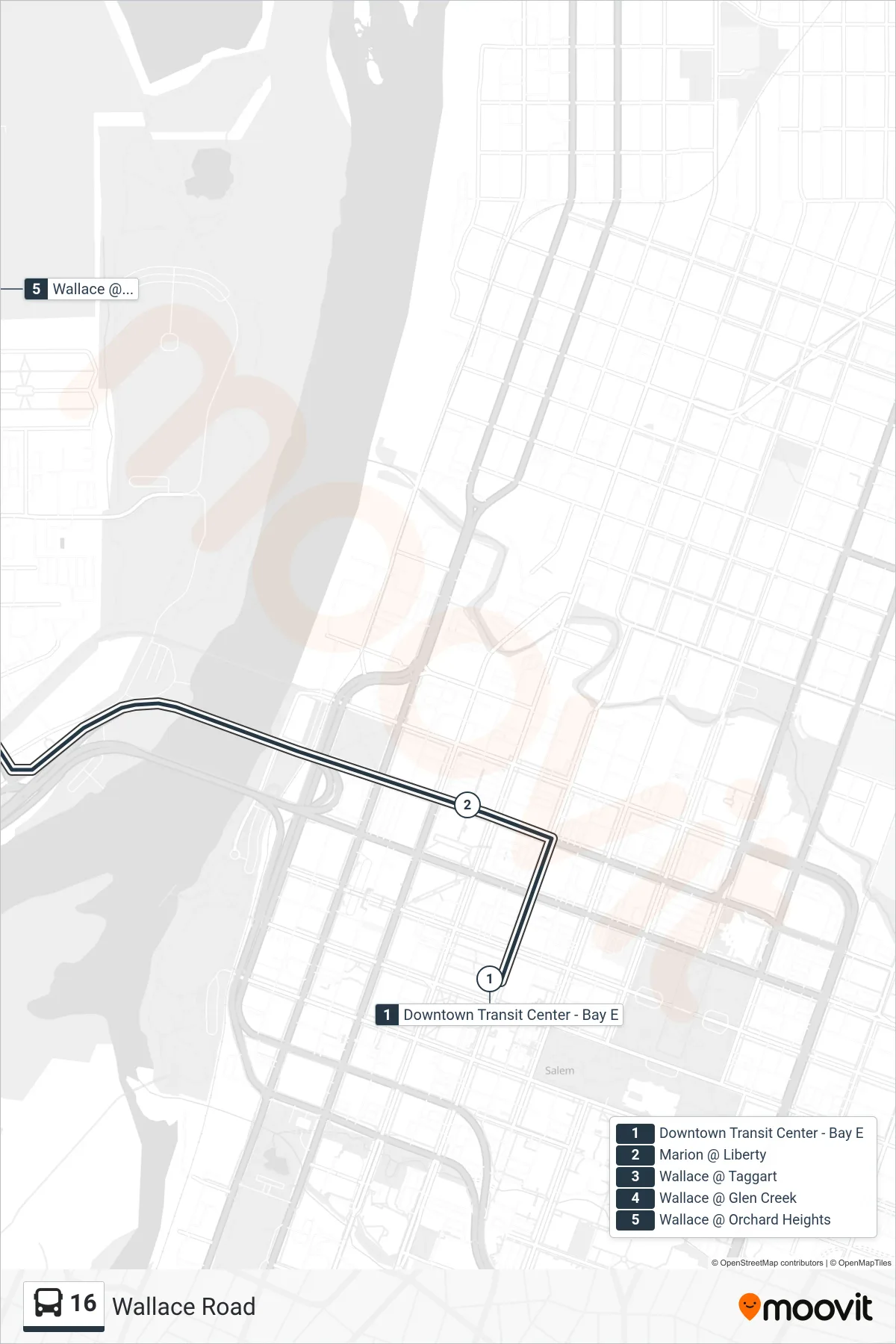 16 bus Line (West Salem) route and stops on a map