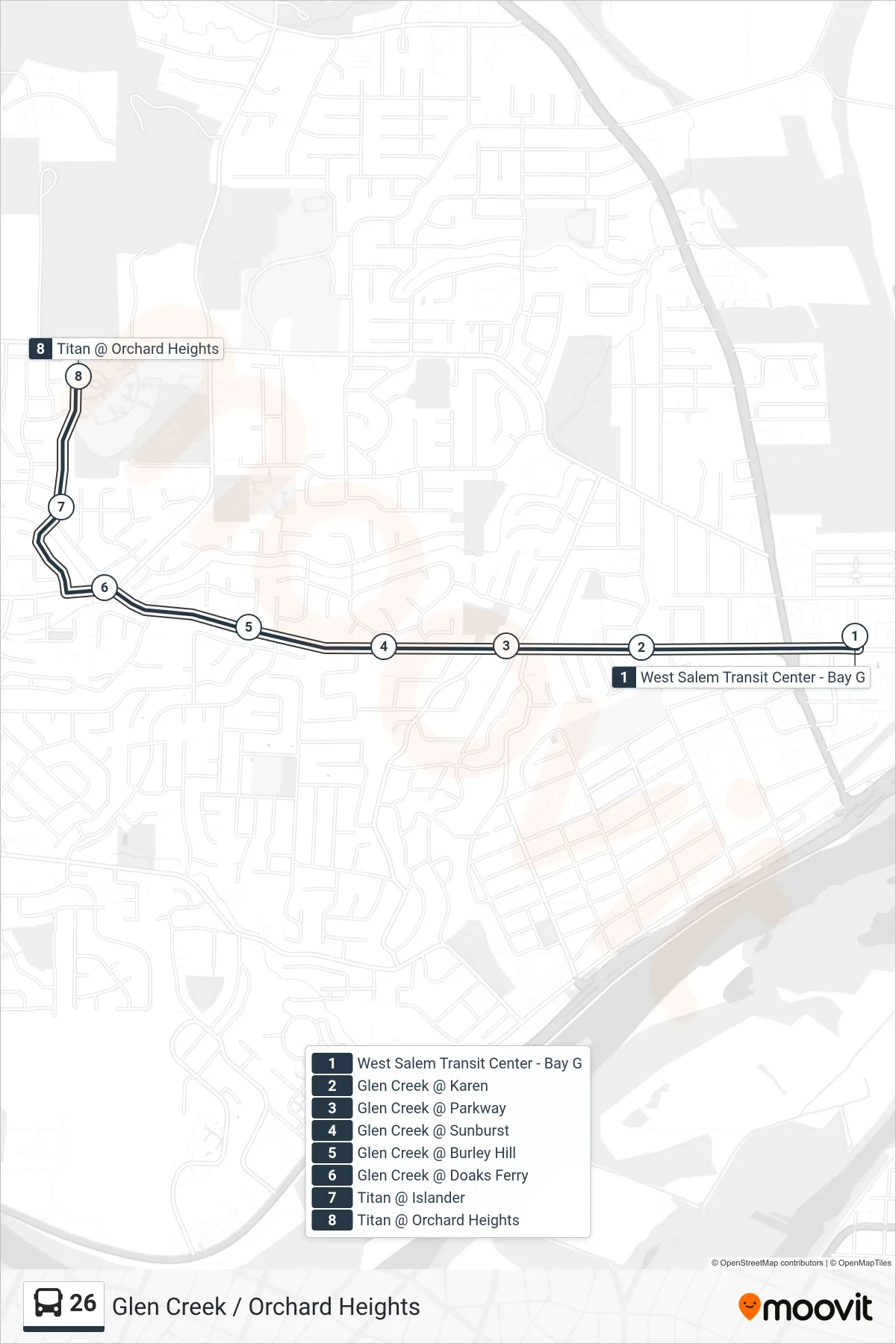26 bus Line (West Salem TC) route and stops on a map