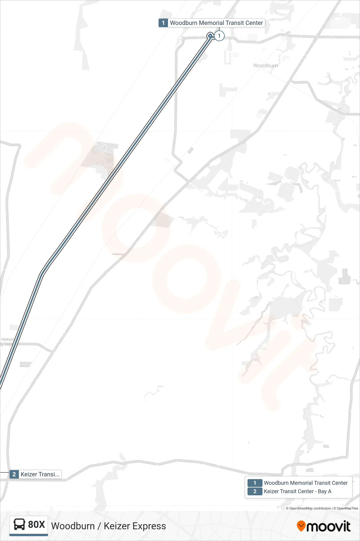 80X bus Line (Keizer) route and stops on a map
