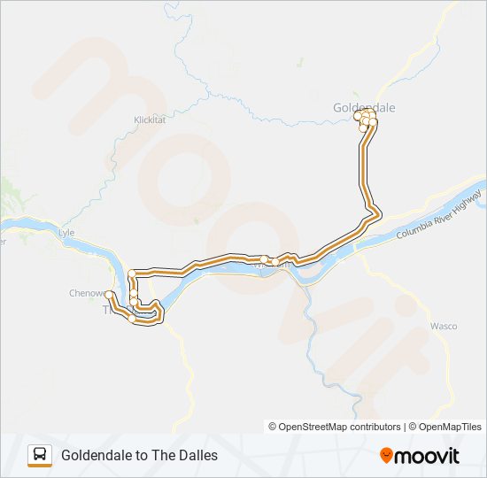 Mapa de GOLDENDALE TO THE DALLES de autobús