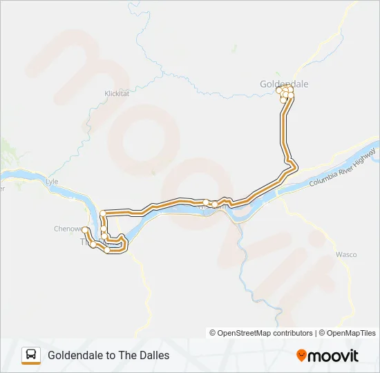 GOLDENDALE TO THE DALLES Bus Line Map