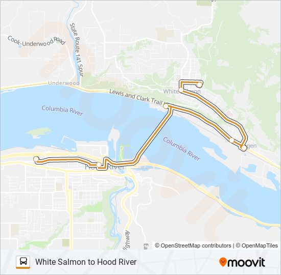 Mapa de WHITE SALMON TO HOOD RIVER de autobús