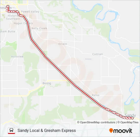 Mapa de SANDY LOCAL & GRESHAM EXPRESS de autobús