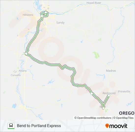 BEND TO PORTLAND EXPRESS Bus Line Map