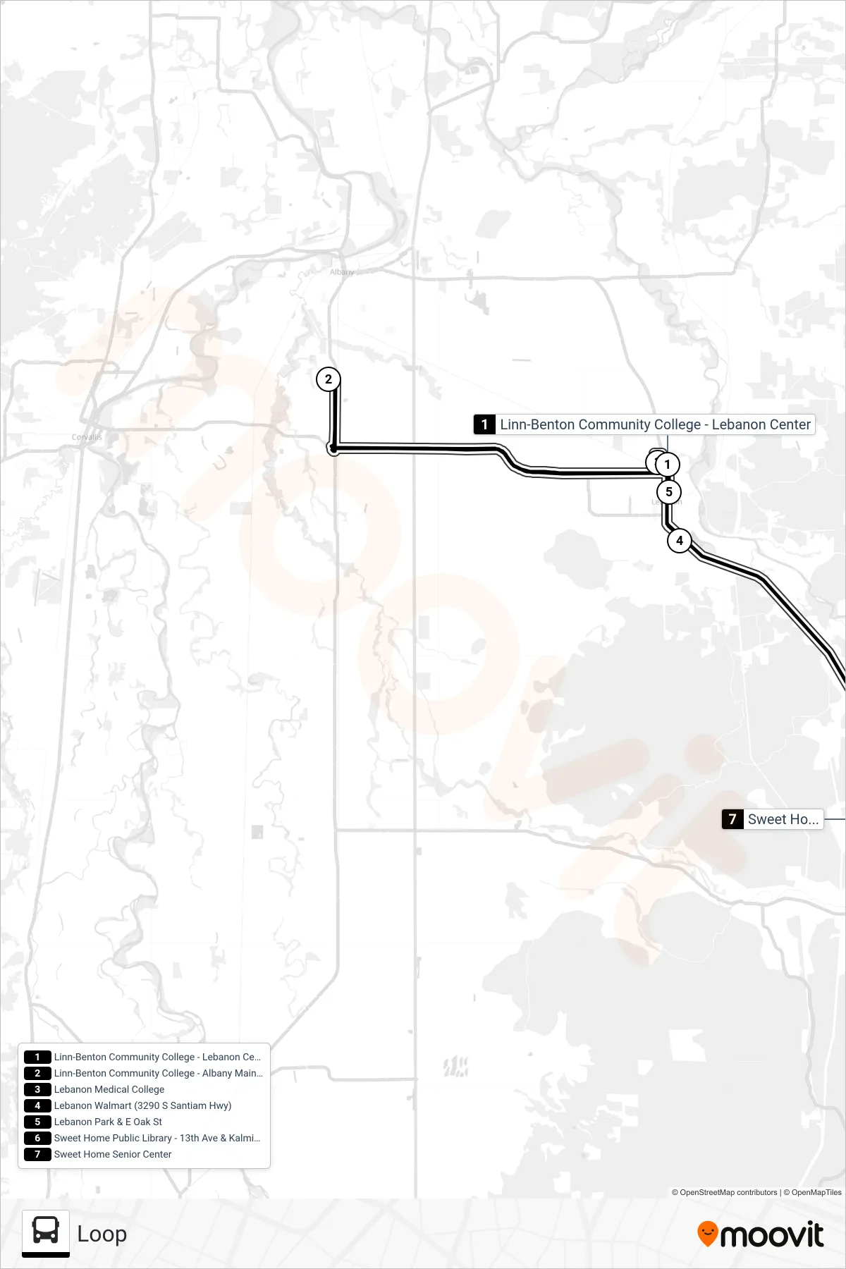 LBCC EXPRESS bus Line (Loop) route and stops on a map