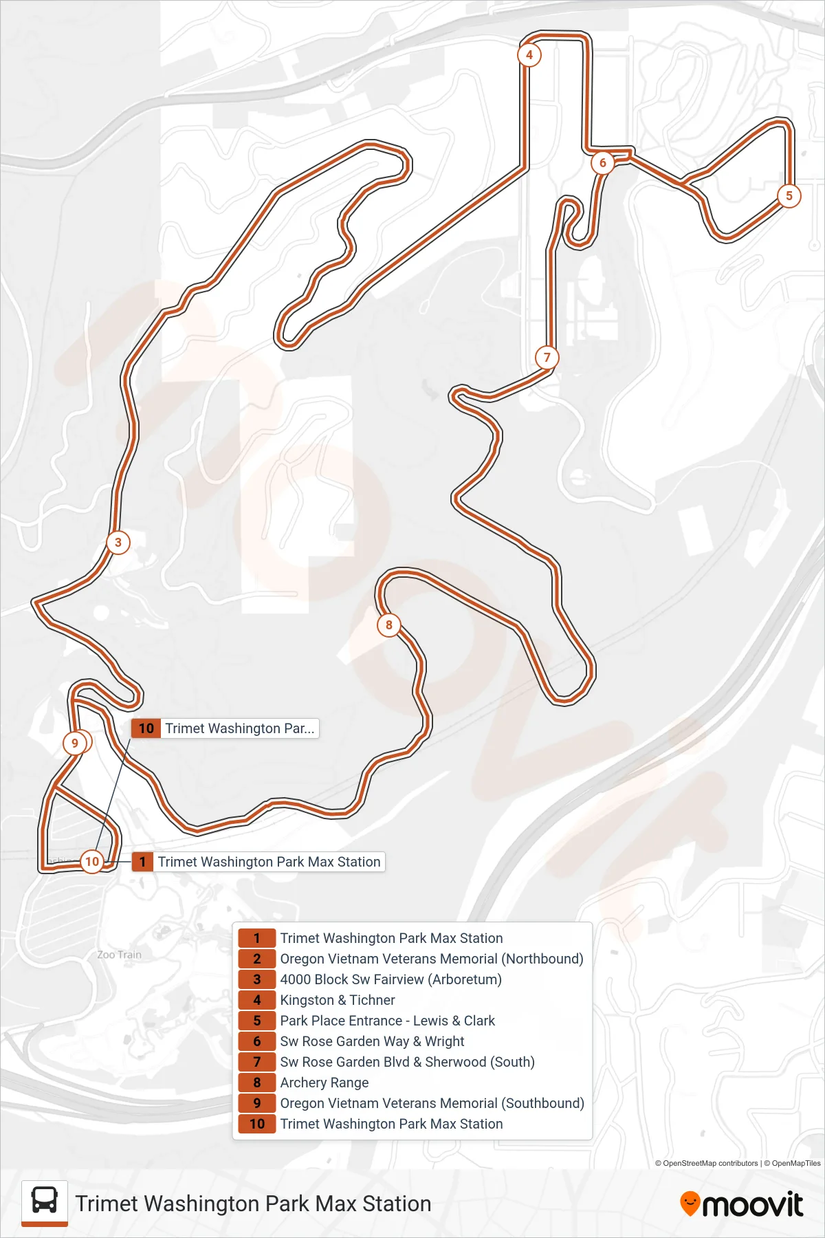 FREE SHUTTLE LOOP bus Line (Trimet Washington Park Max Station) route and stops on a map