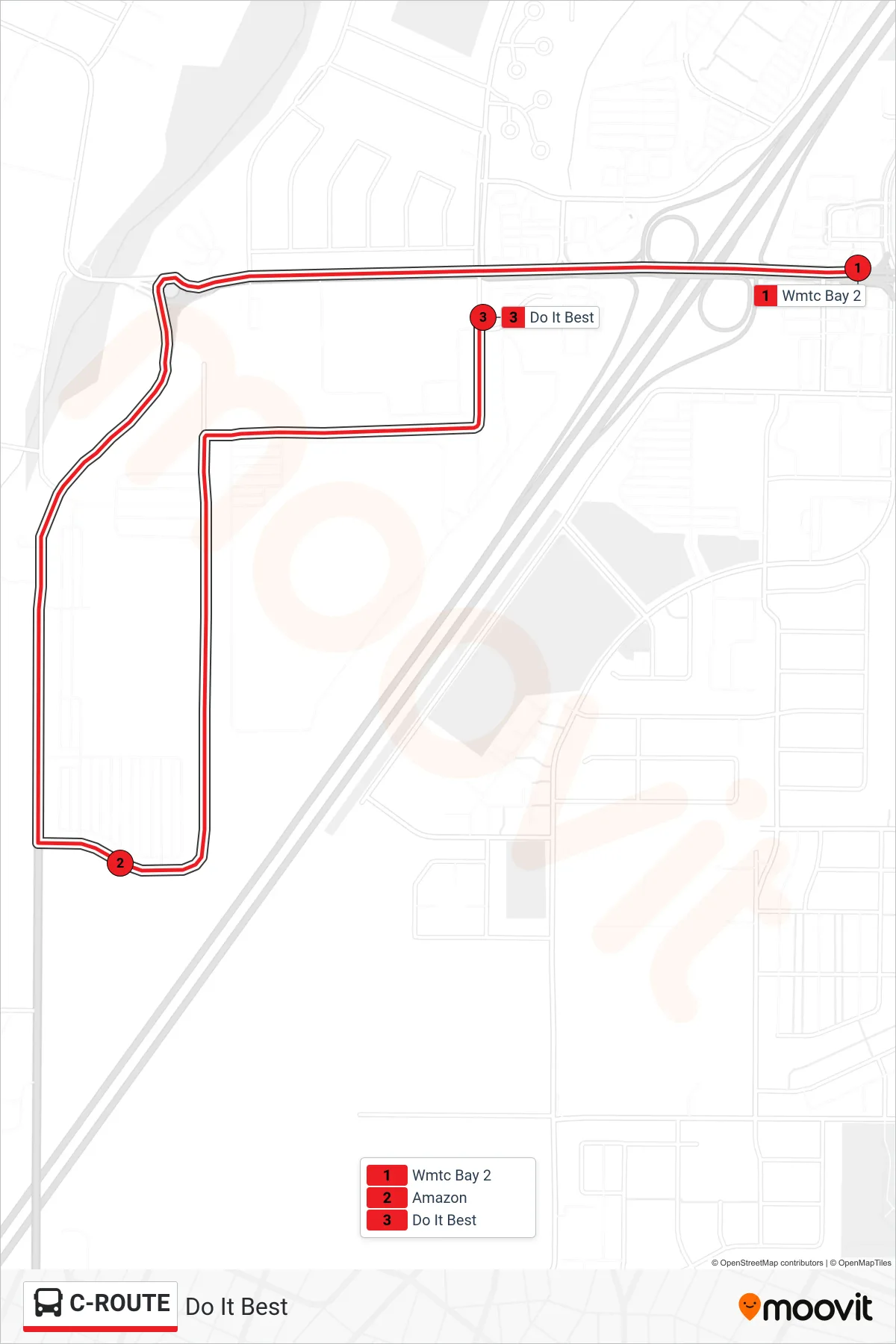 C-ROUTE bus Line (Do It Best) route and stops on a map