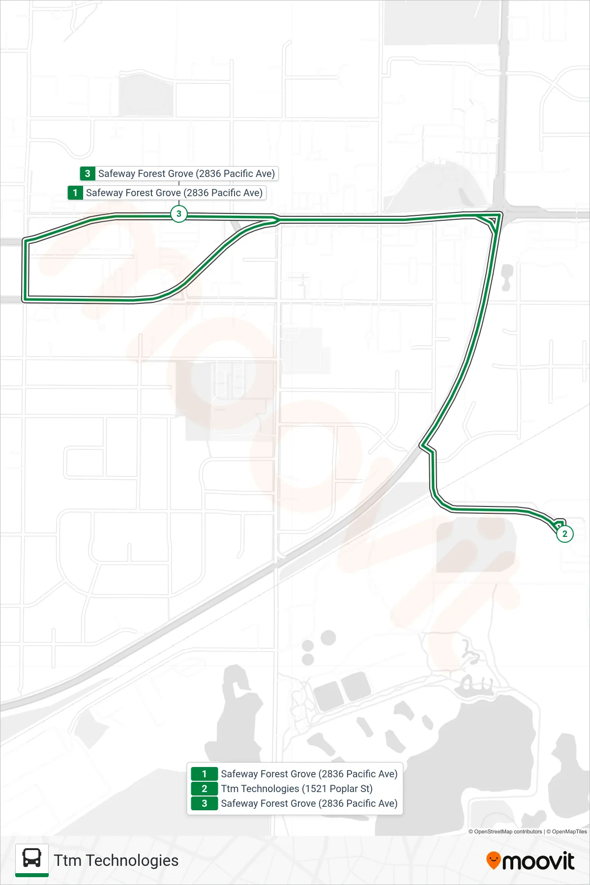 CORNELIUSLINK bus Line (Ttm Technologies) route and stops on a map