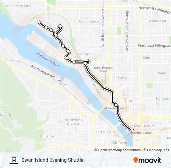 SWAN ISLAND EVENING SHUTTLE Bus Line Map
