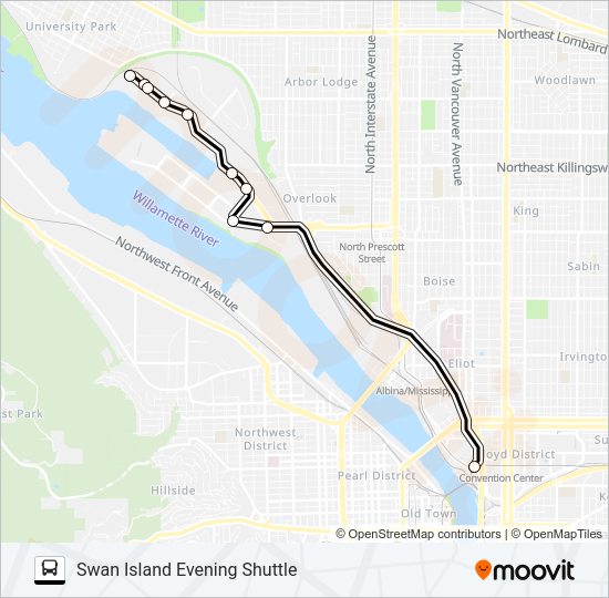 SWAN ISLAND EVENING SHUTTLE Bus Line Map