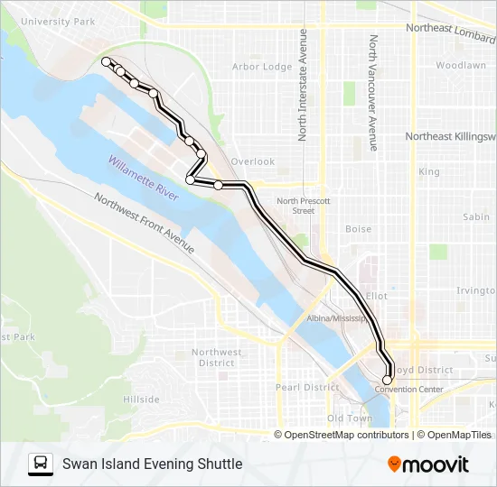 SWAN ISLAND EVENING SHUTTLE Bus Line Map