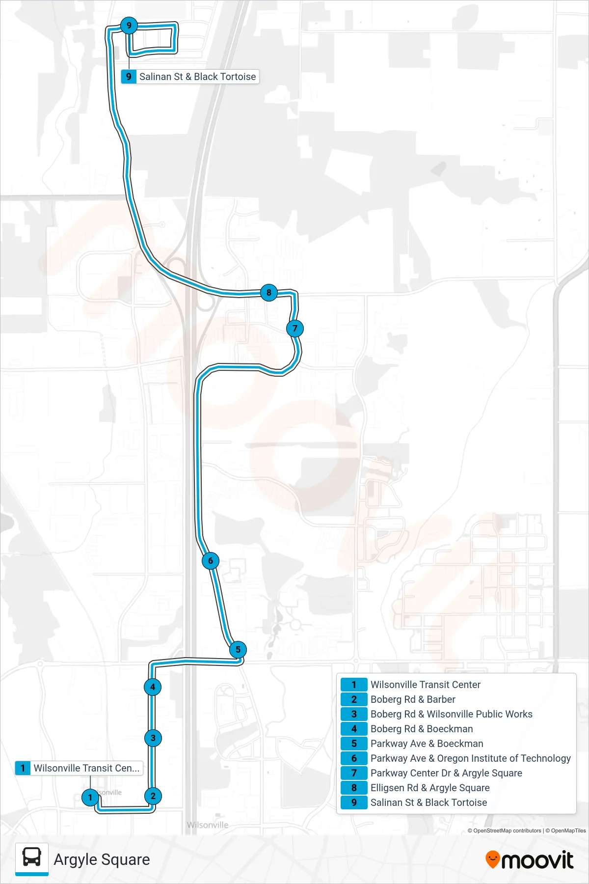 6-ARGYLE SQUARE bus Line (Argyle Square) route and stops on a map