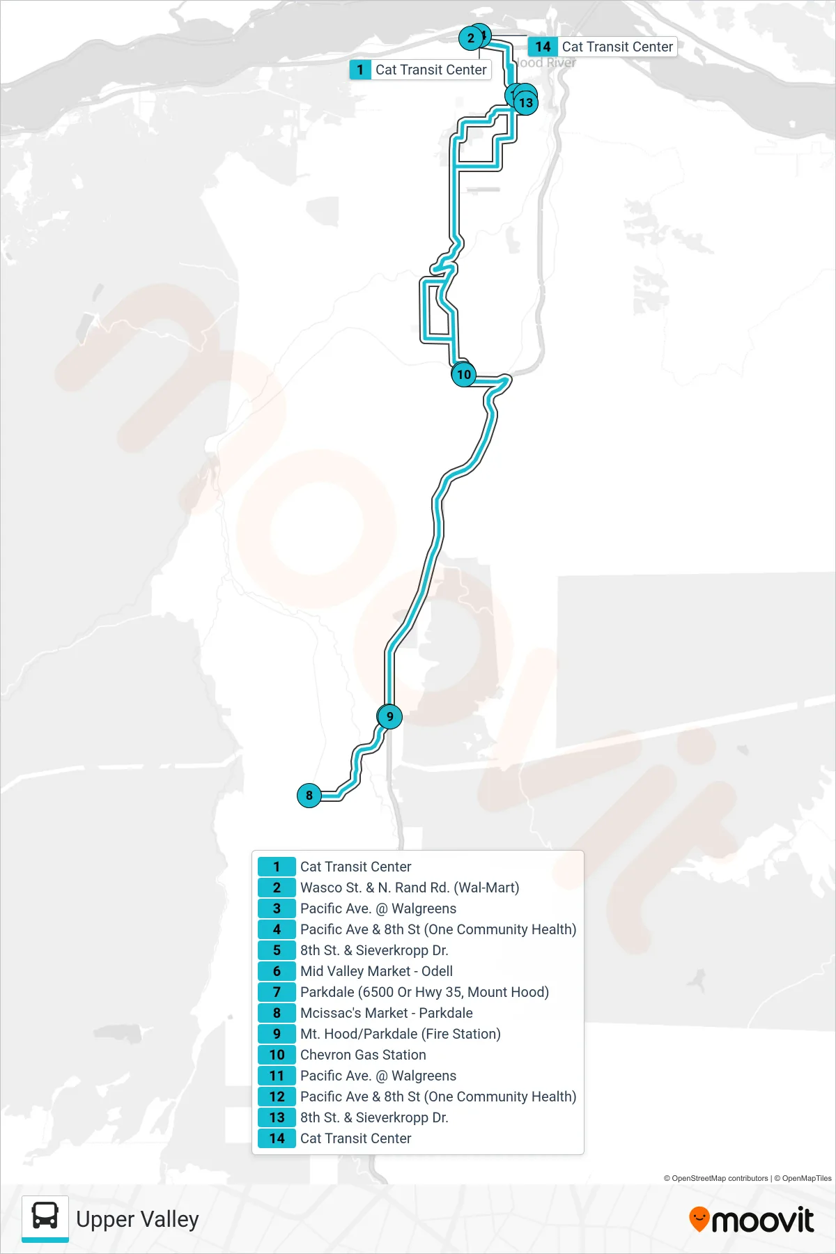 UPPER VALLEY bus Line (Upper Valley) route and stops on a map