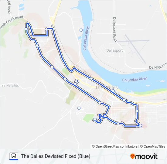 THE DALLES DEVIATED FIXED (BLUE) Bus Line Map
