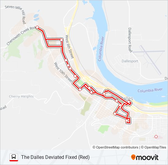 Mapa de THE DALLES DEVIATED FIXED (RED) de autobús