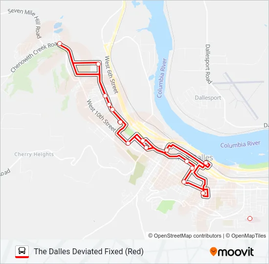 THE DALLES DEVIATED FIXED (RED) Bus Line Map