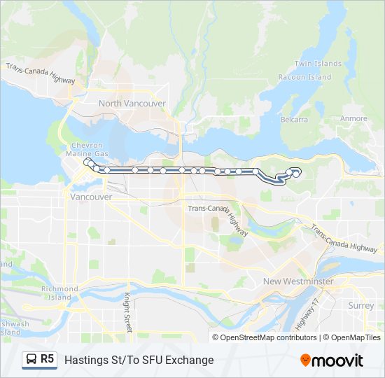 Plan de la ligne R5 de bus