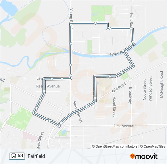 Plan de la ligne 53 de bus