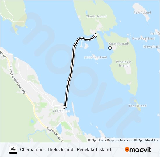 CHEMAINUS - THETIS ISLAND - PENELAKUT ISLAND ferry Line Map