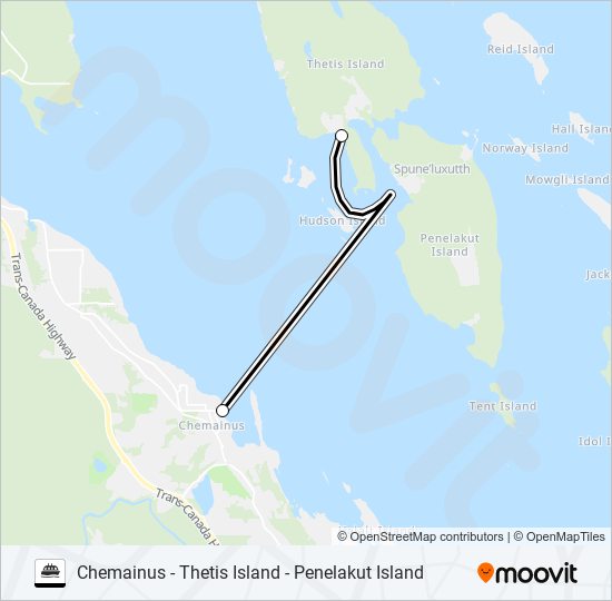 CHEMAINUS - THETIS ISLAND - PENELAKUT ISLAND ferry Line Map